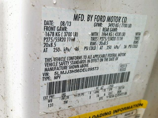 5LMJJ3H56DEL09573 - 2013 LINCOLN NAVIGATOR WHITE photo 10