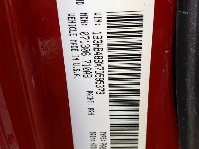 1B3HB48BX7D595373 - 2007 DODGE CALIBER SX RED photo 10