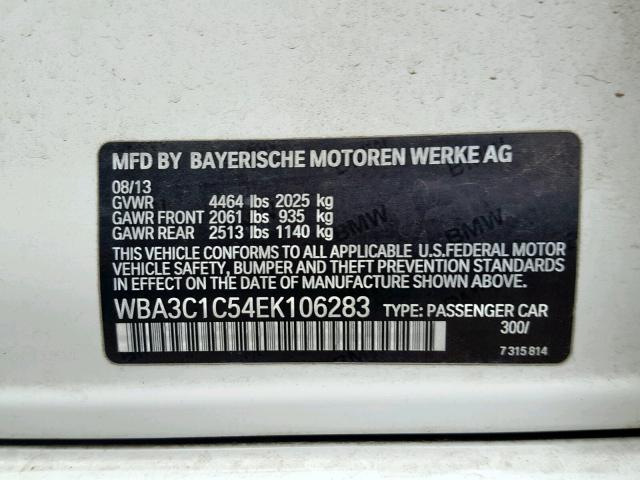 WBA3C1C54EK106283 - 2014 BMW 328 I SULE WHITE photo 10