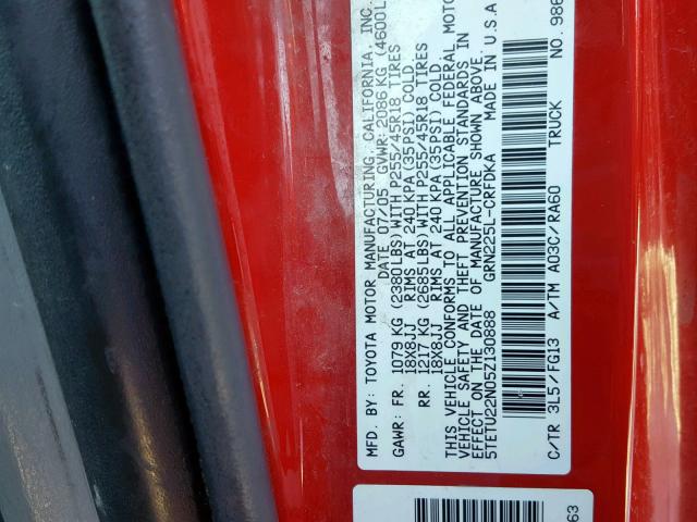 5TETU22N05Z130888 - 2005 TOYOTA TACOMA X-R RED photo 10