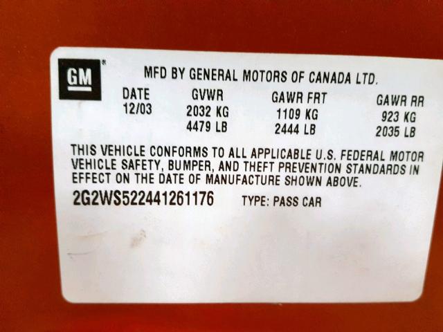 2G2WS522441261176 - 2004 PONTIAC GRAND PRIX ORANGE photo 10