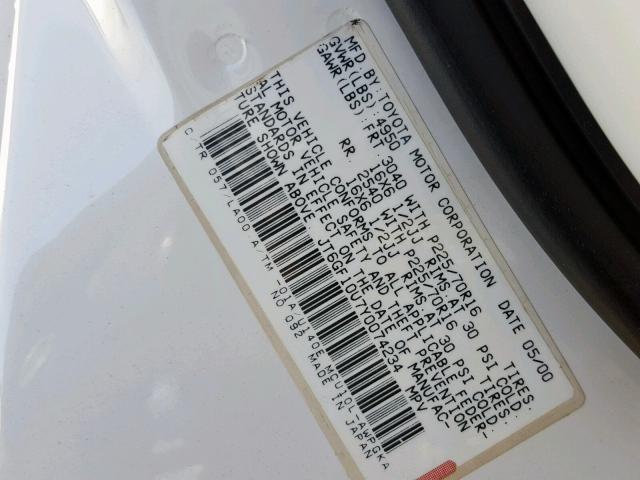 JT6GF10U7Y0074234 - 2000 LEXUS RX 300 WHITE photo 10