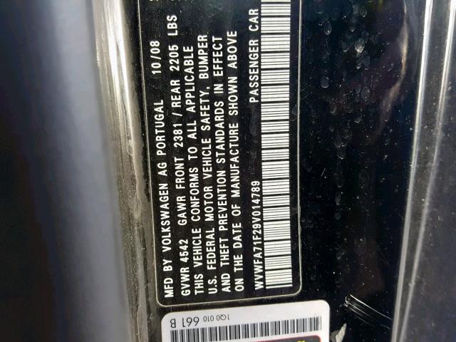 WVWFA71F29V014789 - 2009 VOLKSWAGEN EOS LUX Чорний фото 10
