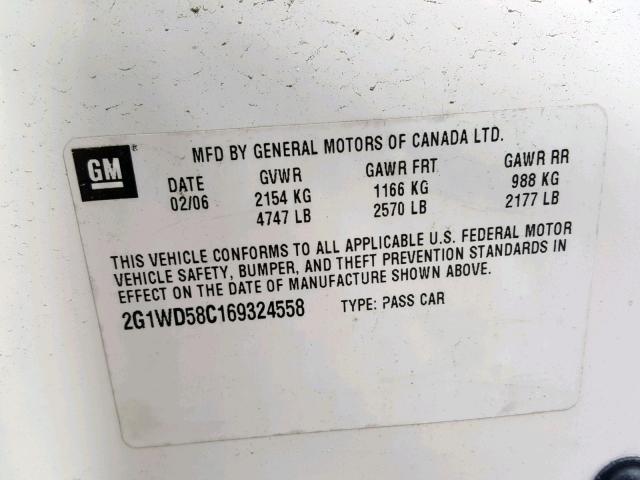 2G1WD58C169324558 - 2006 CHEVROLET IMPALA SUP Ақ фото 10