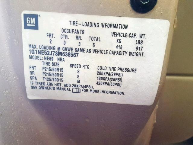 1G1NE52J73M638567 - 2003 CHEVROLET MALIBU LS GOLD photo 10