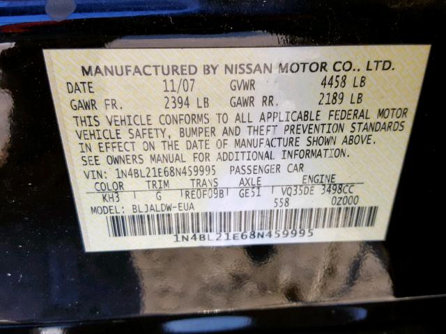 1N4BL21E68N459995 - 2008 NISSAN ALTIMA 3.5 BLACK photo 10