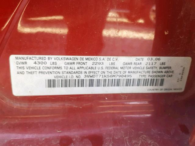 3VWDT71K56M790495 - 2006 VOLKSWAGEN JETTA TDI RED photo 10