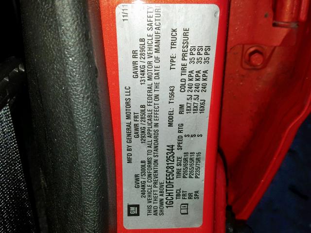 1GCHTDFE5C8125344 - 2012 CHEVROLET COLORADO L ORANGE photo 10