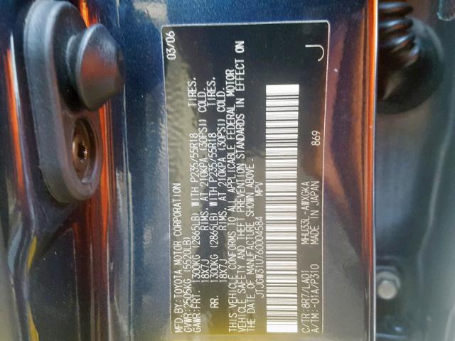 JTJGW31U760004584 - 2006 LEXUS RX 400 BLUE photo 10