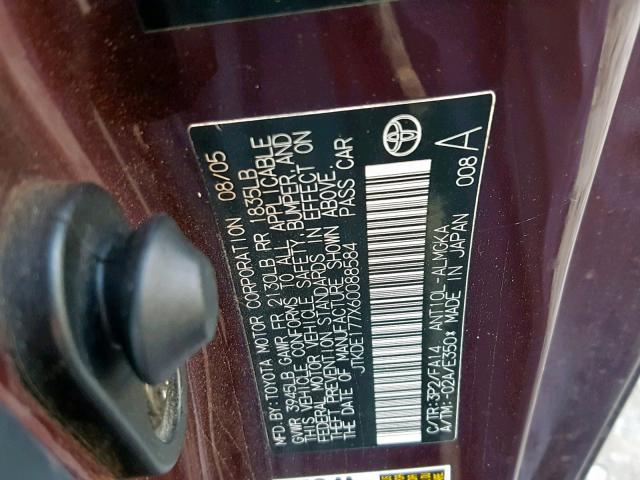 JTKDE177X60088584 - 2006 TOYOTA SCION TC 勃艮第红 照片 10