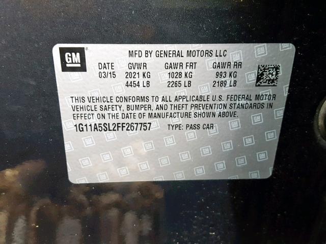 1G11A5SL2FF267757 - 2015 CHEVROLET MALIBU LS GRAY photo 10