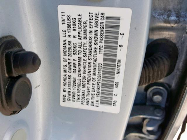 19XFB2F91CE019223 - 2012 HONDA CIVIC EXL BLUE photo 10