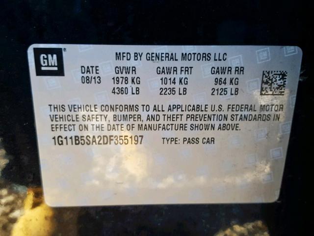 1G11B5SA2DF355197 - 2013 CHEVROLET MALIBU LS BLACK photo 10