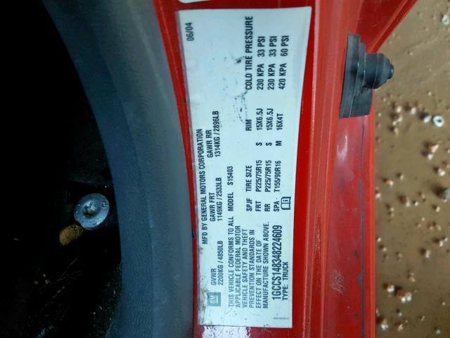 1GCCS148348224609 - 2004 CHEVROLET COLORADO RED photo 10