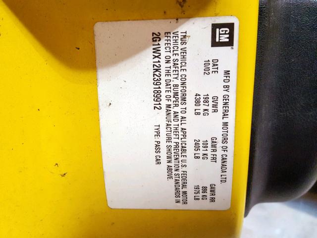 2G1WX12K239189912 - 2003 CHEVROLET MONTE CARL YELLOW photo 10