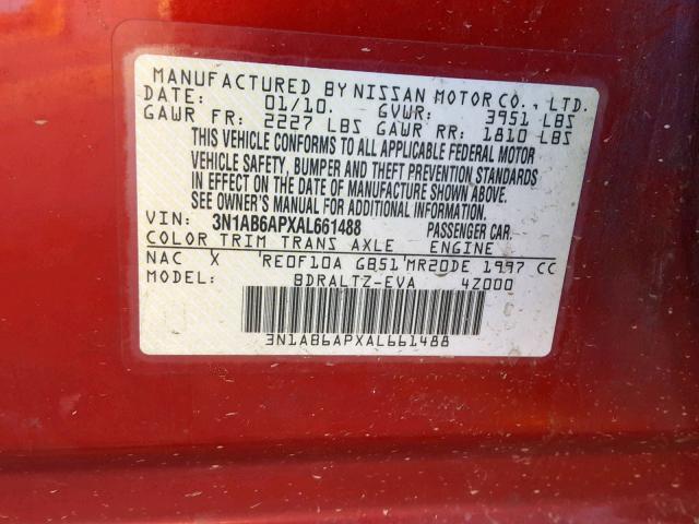 3N1AB6APXAL661488 - 2010 NISSAN SENTRA 2.0 RED photo 10