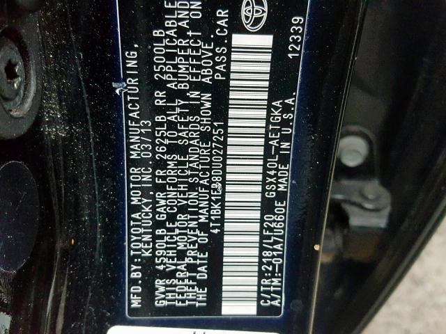 4T1BK1EB8DU027251 - 2013 TOYOTA AVALON BAS Noir photo 10