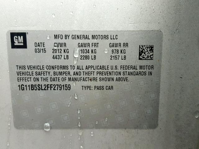 1G11B5SL2FF279159 - 2015 CHEVROLET MALIBU LS 银色 照片 10