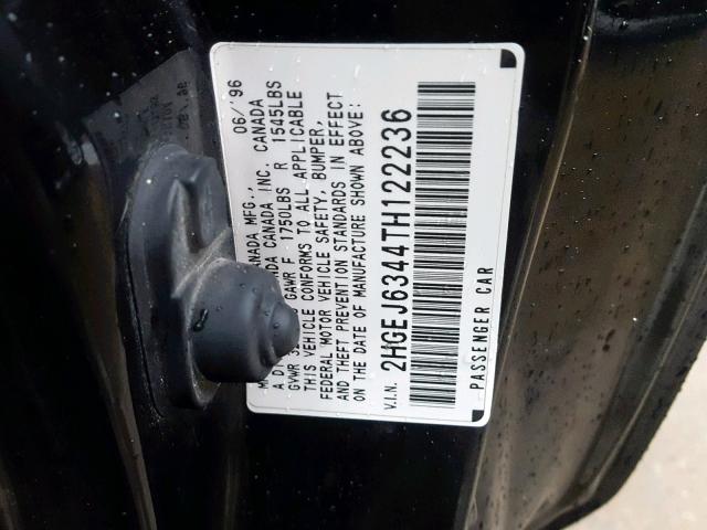 2HGEJ6344TH122236 - 1996 HONDA CIVIC DX BLACK photo 10