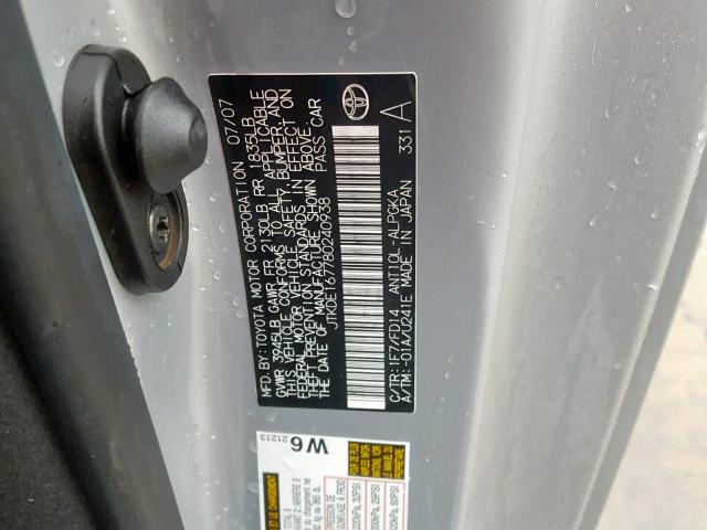 JTKDE167780240938 - 2008 TOYOTA SCION TC Gümüş foto 10