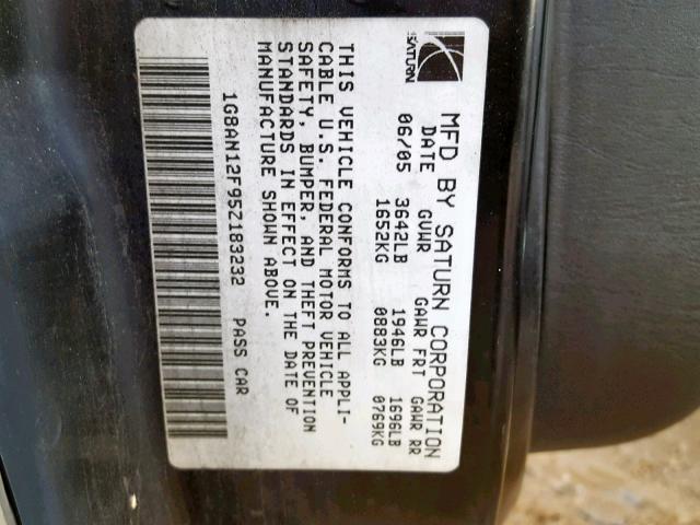 1G8AN12F95Z183232 - 2005 SATURN ION LEVEL SILVER photo 10