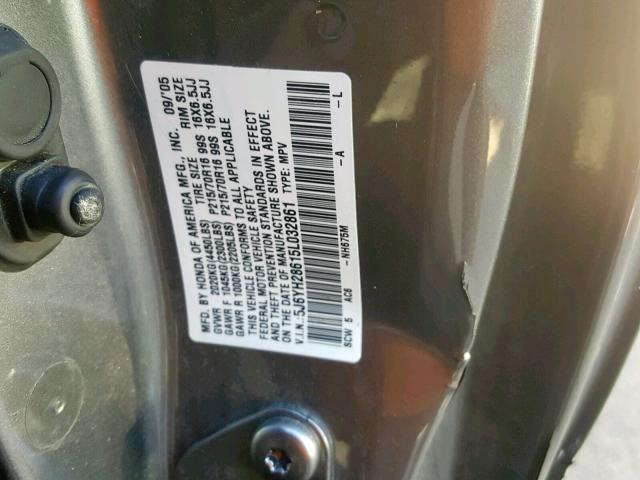 5J6YH28615L032861 - 2005 HONDA ELEMENT EX SILVER photo 10