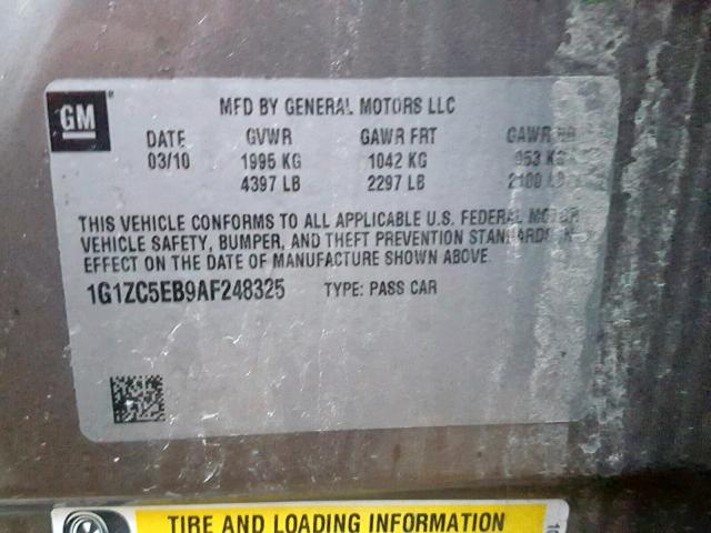 1G1ZC5EB9AF248325 - 2010 CHEVROLET MALIBU 1LT TAN photo 10