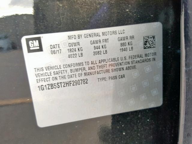 1G1ZB5ST2HF290782 - 2017 CHEVROLET MALIBU LS BLACK photo 10