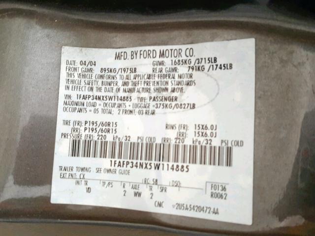 1FAFP34NX5W114885 - 2005 FORD FOCUS ZX4 GRAY photo 10