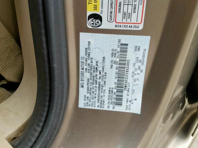 2FMZA52255BA33805 - 2005 FORD FREESTAR S BROWN photo 10