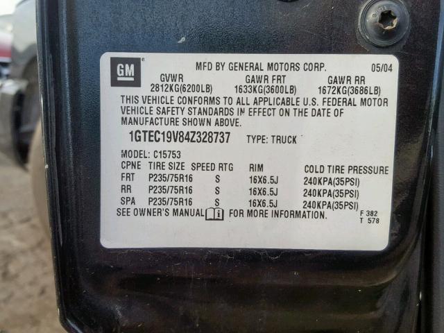 1GTEC19V84Z328737 - 2004 GMC NEW SIERRA GREEN photo 10