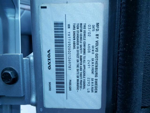 YV1TS92D021269781 - 2002 VOLVO S80 GRAY photo 10