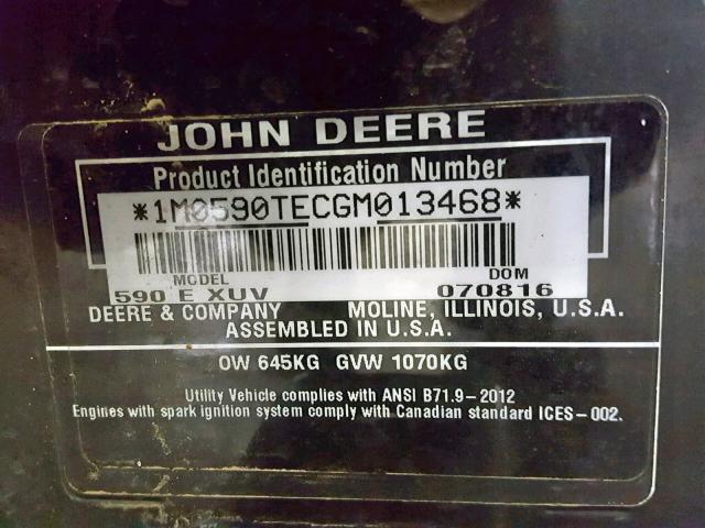 1M0590TECGM013468 - 2016 JOHN DEERE GATOR 4X4 GREEN photo 10