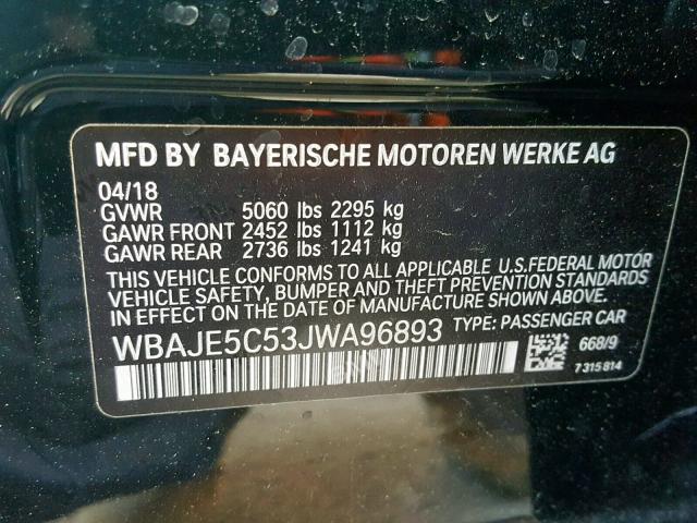 WBAJE5C53JWA96893 - 2018 BMW 540 I BLACK photo 10