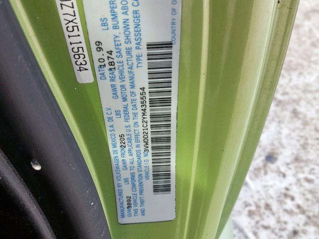 3VWDD21C2YM435554 - 2000 VOLKSWAGEN NEW BEETLE GREEN photo 10