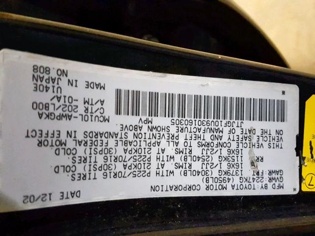 JTJGF10U930160305 - 2003 LEXUS RX 300 BLACK photo 10