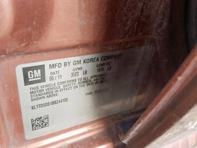 KL1TD5DE4BB244155 - 2011 CHEVROLET AVEO LS TAN photo 10