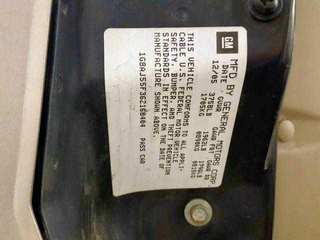 1G8AJ55F36Z168404 - 2006 SATURN ION LEVEL BEIGE photo 10