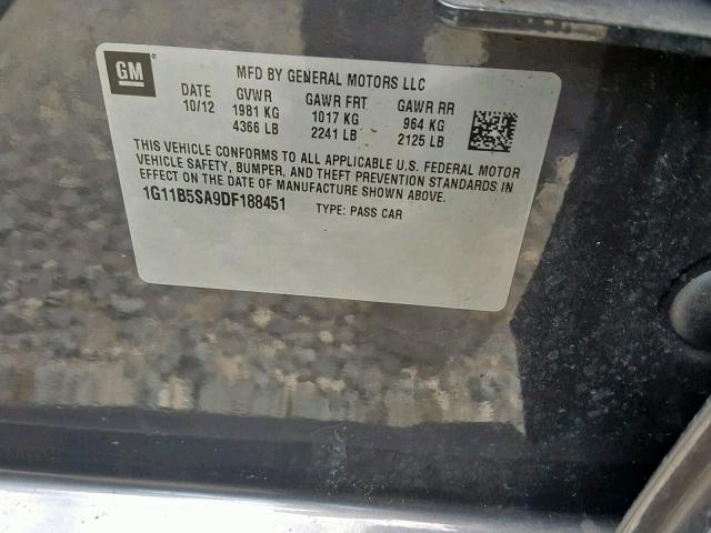 1G11B5SA9DF188451 - 2013 CHEVROLET MALIBU LS GRAY photo 10
