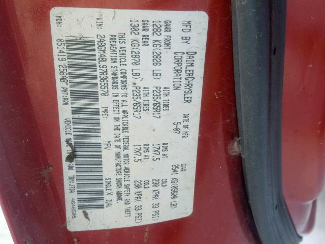 2A8GM48L97R365570 - 2007 CHRYSLER PACIFICA RED photo 10