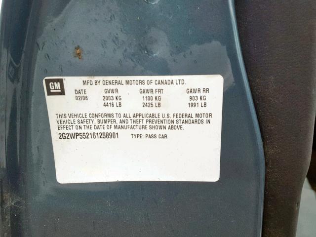 2G2WP552161258901 - 2006 PONTIAC GRAND PRIX BLUE photo 10