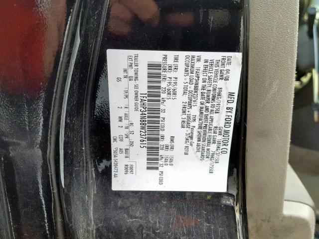 1FAHP34N88W237615 - 2008 FORD FOCUS S/SE BLACK photo 10