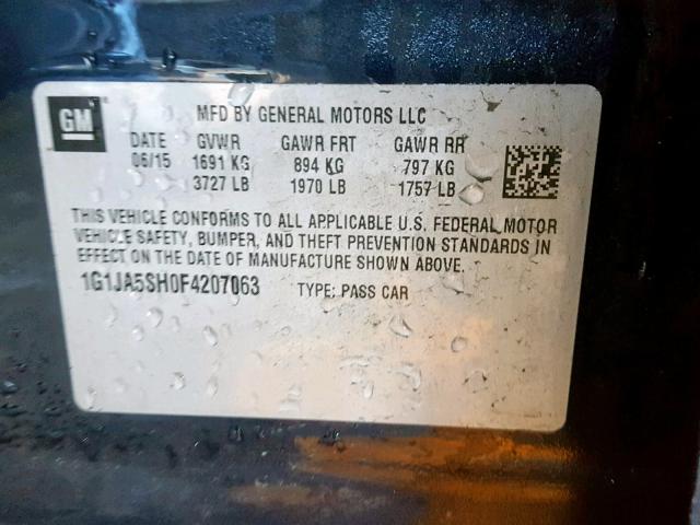 1G1JA5SH0F4207063 - 2015 CHEVROLET SONIC LS BLACK photo 10