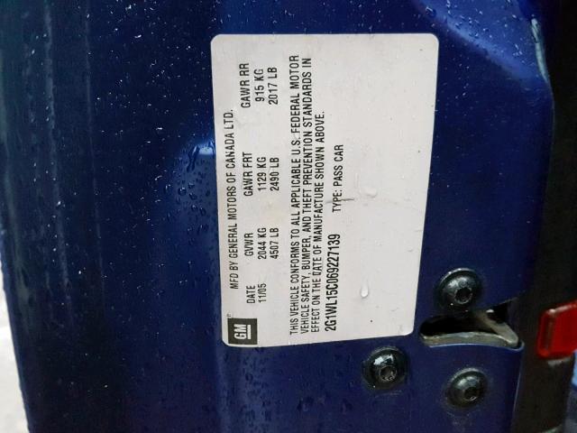 2G1WL15C069227139 - 2006 CHEVROLET MONTE CARL 蓝色 照片 10