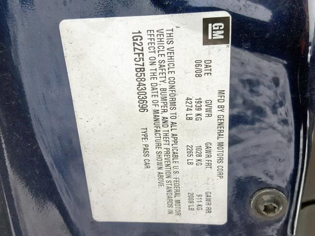 1G2ZF57B584303696 - 2008 PONTIAC G6 VALUE L BLUE photo 10