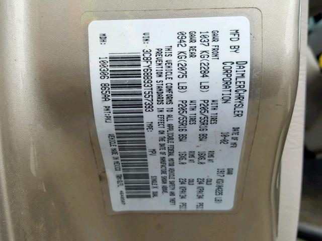 3C8FY68B93T557393 - 2003 CHRYSLER PT CRUISER GOLD photo 10