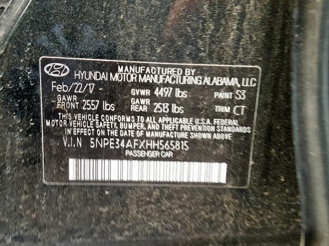 5NPE34AFXHH565815 - 2017 HYUNDAI SONATA SPO BLACK photo 10