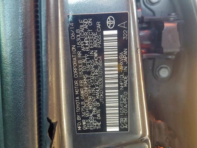 JTDKDTB33E1075864 - 2014 TOYOTA PRIUS C GRAY photo 10