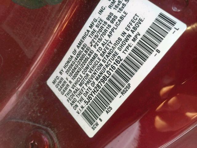 5J6YH28798L016162 - 2008 HONDA ELEMENT EX RED photo 10