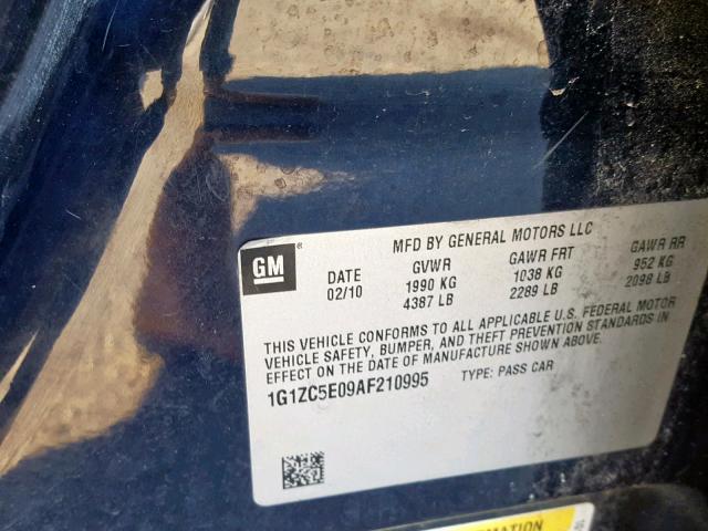 1G1ZC5E09AF210995 - 2010 CHEVROLET MALIBU 1LT 蓝色 照片 10